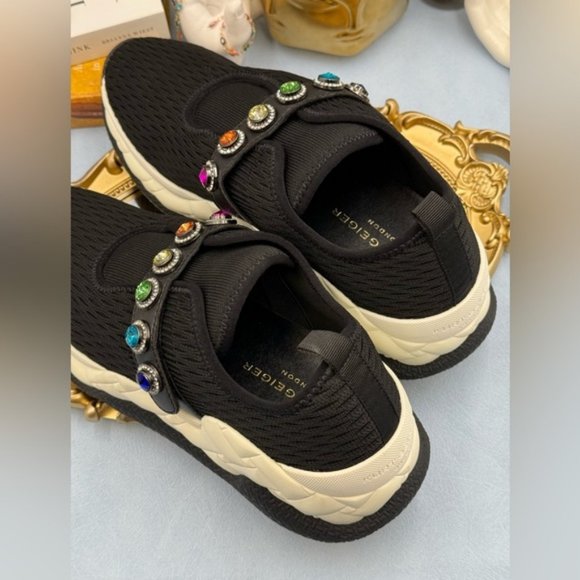 🆕 KURT GEIGER LONDON 🧿 NWOB Lond Knit Jewel Sneakers, Black - Sz EU40.5 US 9.5 - Picture 11 of 14